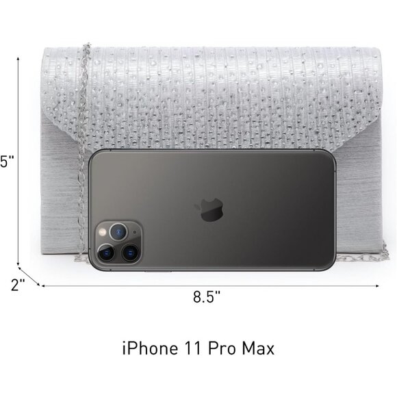 ⚡Women's Magnetic Closure Chain Strap Crossbody Envelope Silver Clutch Handbag - Picture 5 of 6